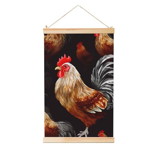Peinture coq sur toile 91 cm cadre bois tableau mural salon