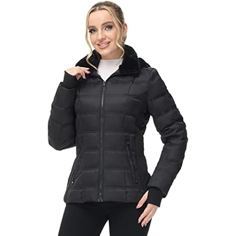 ANOTHER CHOICE Womens Down Jacket, Warm Winter Jacket for Women with Hood,Black,S Cover