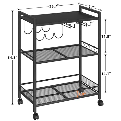 Image of Joaxswe Bar Cart,3-Tier Home Bar Serving Cart with Lockable Wheels,Black