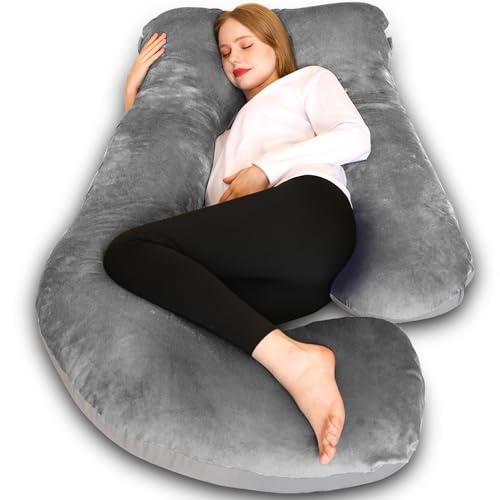 Chilling Home Pregnancy Pillow 55 inches Maternity Pillow for Pregnant Women Comfortable J Shaped Full Body Pillow Pregnancy Pillows for Sleeping with Washable Cover (Dark Grey)