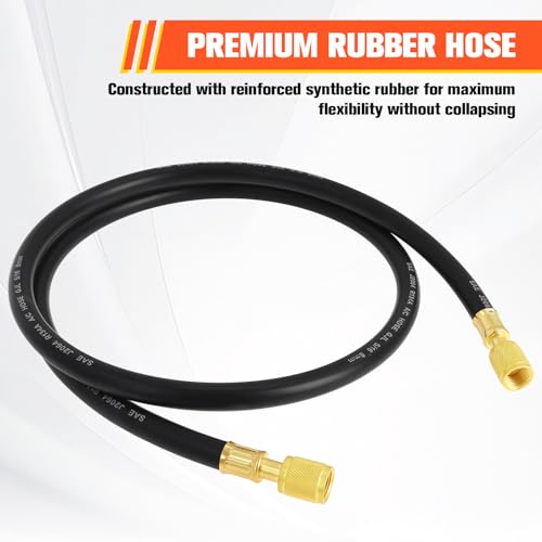 Image of 3 /8 inch HVAC Vacuum Pump Hose 5FT, 3 /8 inch x 3 /8 inch SAE Fittings, 600 PSI Working Pressure 3000 PSI Burst, 15660 Flexible Rubber AC Charging Hose for R134A R410A R22 Refrigerant Systems