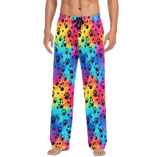 Men's Cat Paw Rainbow Pajama Pants with Pocket S 202a30142