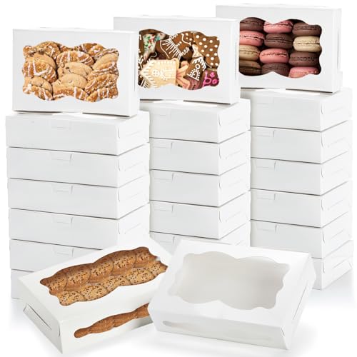 Hiceeden Confezione da 50 scatole bianche per biscotti da regalare, 20,3 x 13,7 x 5,4 cm × 5,1 cm, scatole per dolci con finestra trasparente, scatole da dessert per pasticceria, ciambelle, caramelle,