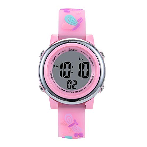 New Butterfly Kids Watches 3D Cartoon Silicone Waterproof 7 LED Color Lights Toddler Digital Wrist Watch with Alarm Stopwatch for 3-10 Year Girls Little Child (Pink)