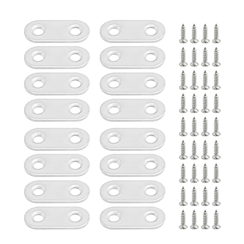 EATAKWARD 30Pcs Flat Straight Brace Brackets Plate, 1.57 x 0.6 x 0.08 Inch Stainless Steel Repair Bracket Plate, Support Fixed Connection Plate for Furniture Wood Shelves (Silver)