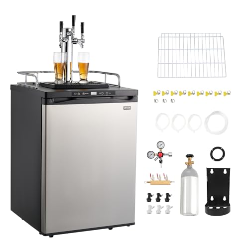 VEVOR Beer Kegerator, Triple Tap Commercial Draft Beer Dispenser for D system, Full Size Keg Refrigerator with 5lbs CO2 Tank, Hold 3 Sixth/2 Slim/3 Ball lock keg (3 taps - ball lock) on Fridge.com