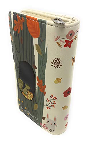 Shag Wear Raccoon Large Wallet for Women and Teen Girls Vegan Faux Leather Beige 7"2