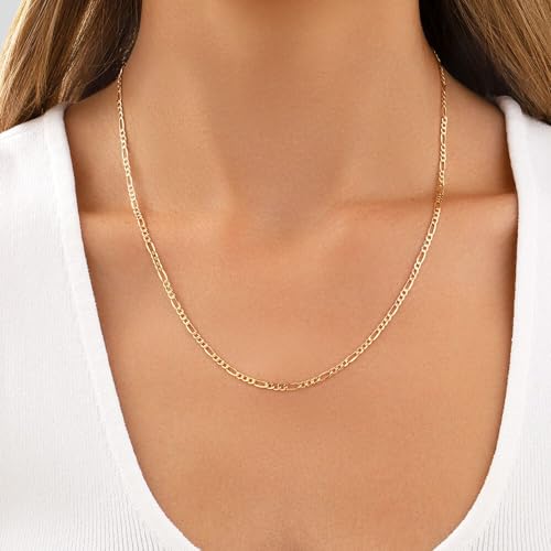 14K Solid Yellow Gold Figaro Chain Necklace for Men & Women Diamond Cut with Lobster Claw Clasp Italian 14K Real Gold Jewelry Gifts2