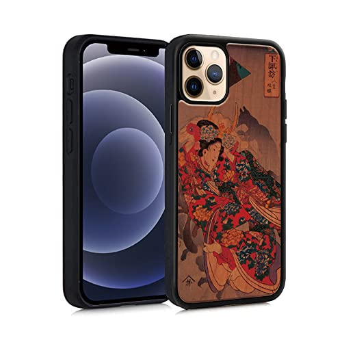 iPhone14Pro 互換 ケース 木製 ウッドケース 木製 天然木 TPU ポリカーボネート おしゃれ かわいい 耐衝撃 和 日本 浮世絵 かっこいい 歌川 広重 国芳 北斎 F