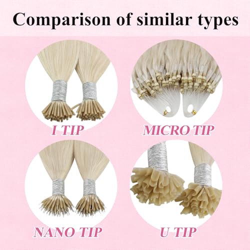 Image of YoungSee Micro Loop Extensions Real Human Hair 24 Inch Blonde Micro Link Hair Extensions Human Hair Platinum Blonde Microbead Extension 1g /strands 50g Cold Fusion Hair Extension for Wedding