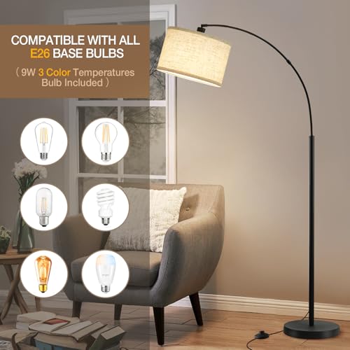 71" Arc Floor Lamps for Living Room, Standing Lamp with Adjustable Head, Tall Pole Lamp with Foot Switch, Arched Reading Light for Bedroom, Office, 9W Adjustable Color Temperatures Bulb Included by Luvkczc - Used condition - Image 5