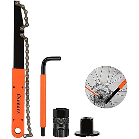 Oumers Bike Cassette Removal Tool with Chain Whip and Auxiliary Wrench Bicycle Sprocket Removal Tools, Bicycle Cassette Lock Ring Removal Freewheel Remover Wrench Sprocket Remover Cover