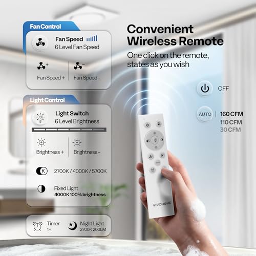 Image of VIVOHOME Bathroom Exhaust Fan with Light & Humidity Sensor (160-110-30CFM)