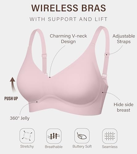 Image of DEANGELMON Seamless Bras for Women No Underwire Comfortable Push Up Bra V Neck Wireless Bralette Full Coverage Wire Free