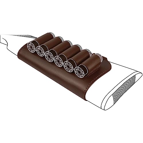 Bronzedog Genuine Leather Buttstock Ammo Holder Shotshell Carrier Hunting Ammo Pouch Shotgun Shell Cover 12 (16) Gauge Right Handed Black Brown (Brown) #TOP2