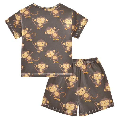 ALAZA Monkey Cartoon Stylish Pajamas Set Short Sleeve Cotton Sleepwear Summer Pjs 2 Piece 5-14Y2