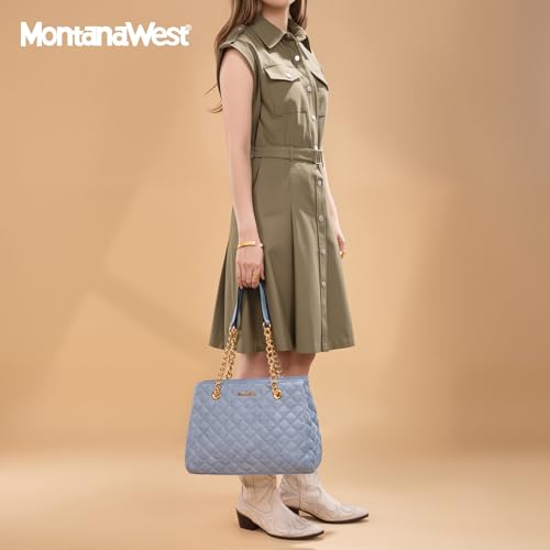 Image of Montana West MEDIUM Tote Bag for Women Quilted Chain Handbags Shoulder Purse