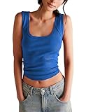 Springrain Women's Sleeveless Scoop Neck Ribbed Tank Tops Lightweight Fitted Cami Tee Shirts(DarkBlue-S)