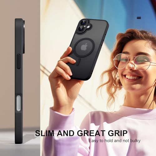 Misea Magnetic for iPhone 16 Case Compatible with MagSafe [Military Grade Drop Protection] Full Camera Lens Protector Translucent Matte Phone Case for Women Girls 6.1 inch, Black by Misea - Image 7