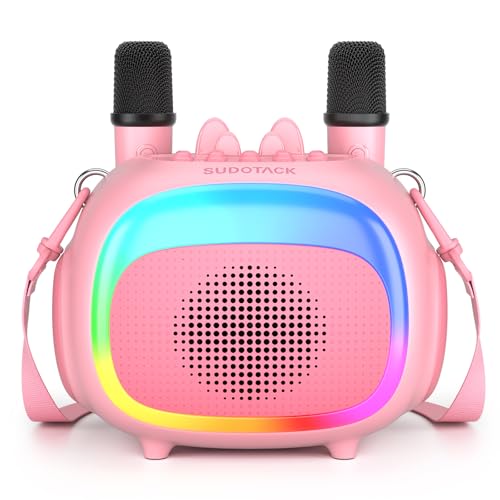 SUDOTACK Mini Karaoke Machine for Kids, Portable Bluetooth Karaoke Speaker with 2 Wilreless...