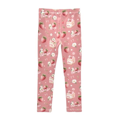 senya Girls Printed Leggings Yoga Pants Strawberry Cake Bow Pattern for Kids in 4t to 10 Years, 4T2