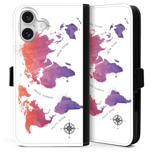 Étui iPhone 16 Plus à rabat magnétique avec motif boussole voyage