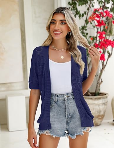 Image of Zeagoo Women's Short Sleeve 2026 Summer Crochet Cropped Cardigan V Neck Button up Bolero Shrug Sweater