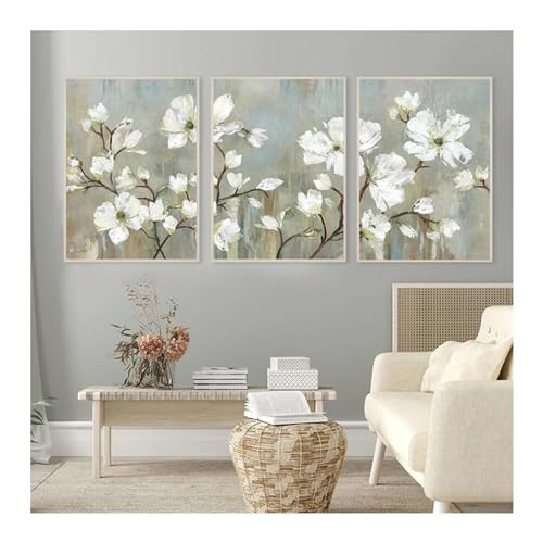 Peinture sur toile avec arbre en fleurs rétro 60x80cm de 3 pièces