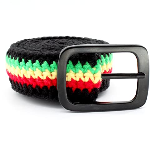 Hand Knitted Cotton Women's Belt With Black Zinc Alloy Buckle Jamaican Rasta Afro Caribbean