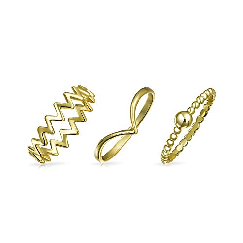 Geometric V Chevron Zig Zag Ball Bead 14K Gold Plated 925 Sterling Silver Midi Knuckle Stackable Ring Set For Women 1MM