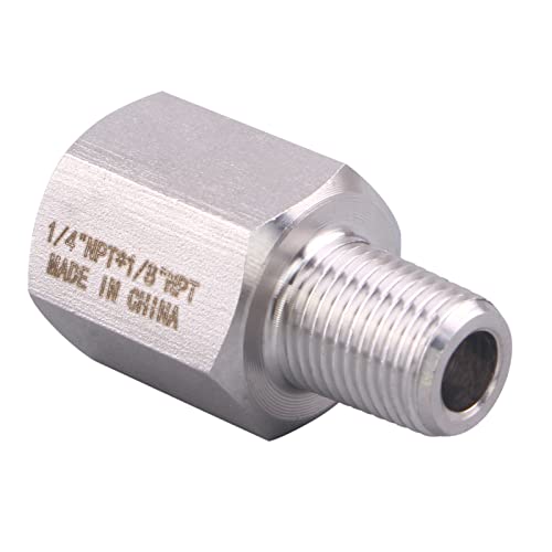Image of Forged Reducer Adapter Fitting - Stainless Steel 304 Reducing Pipe Connector, 1 /4 inch NPT Female x 1 /8 inch NPT Male (pack of 5)