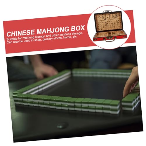 Caja de mahjong portátil de madera rectangular y espaciosa para fichas 4