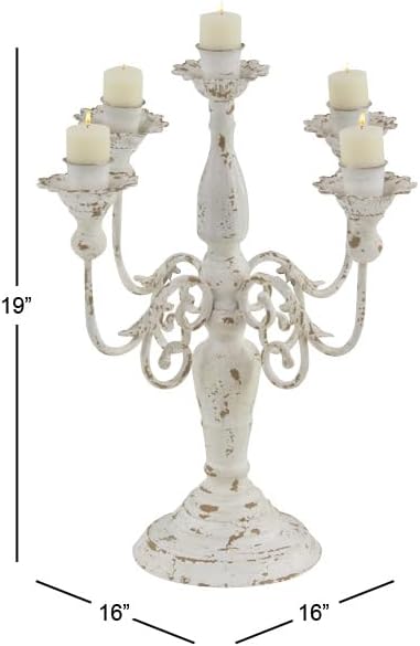 Miniatura 5 de Deco 79 Candelabro sólido de metal vintage, 16 x 16 x 19 pulgadas, blanco
