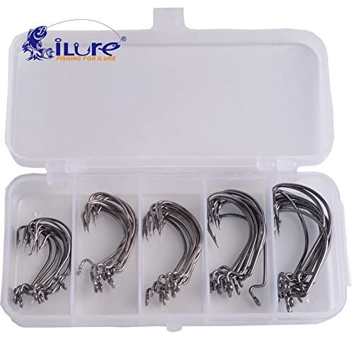 Ubersweet® ilure 50pcs/Boxes Carbon st Crank Hook Set 5 Size 1# 2# 1/0# 2/0# 3/0# Soft Bait with Fishing Tackle