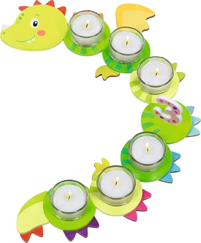 goki 60656 Geburtstagsdrache Taro Holz Geburtstagszug mit 6 Teelichthaltern & Zahlen 110 19-teiliges Deko-Set für Kindergeburtstage