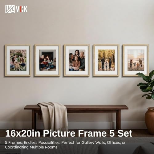 Image of VCK 16x20 Picture Frames 5 Pack, Natural Wood, 11x14 Mat, Glass, for Poster