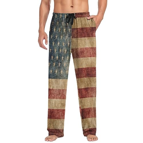 Vintage Grunge American Flag Pajama Pants Red Star Strip Men's Pajama Bottoms Lounge Sleepwear PJs Sleep Pants L4