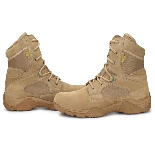 Image of Mikaasa 8.0 Side Zip Military and Tactical Boots - 8 Inches Combat Boots, Lightweight Comfortable Shoes, Durable and Breathable Desert, Motorbike Boot