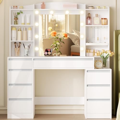 Hzuaneri Tocador con 8 Cajones Espejo Grande