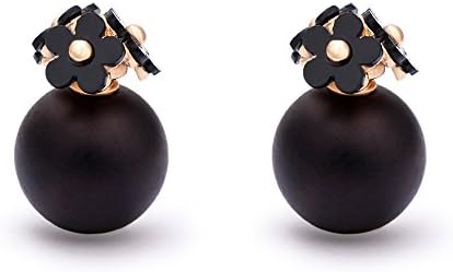 NOUMANDA Double Sided Pearl Flower Sweet Style Statement Fashion Earring for Women (black)
