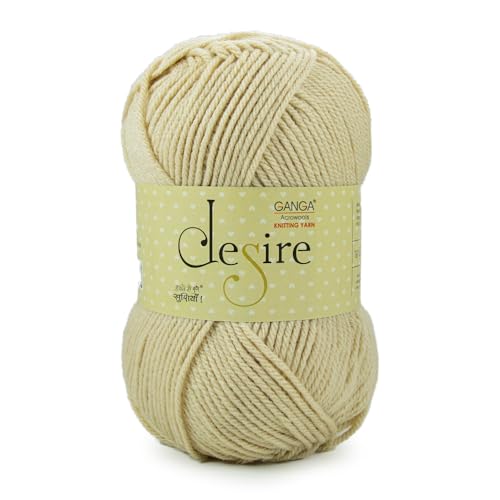 Image of Ganga Acrowools Acrylic Desire Hand Knitting and Crochet Yarn. Pack of 1 Ball - 100Gms. Shade No - (Diss002) Cream