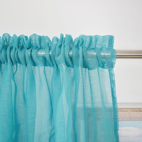 Upopo USDLRP-5415C20 Turquoise Valance 15 Inches Long Sheer Curtain Valance Living Room Bedroom Kitchen Voile Transparent Light Filtering Valance Curtain Small Short Door Window Treatment 2 Panels Rod Pocket thumb #4