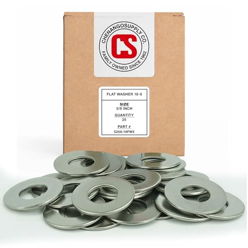 Image of Chenango Supply 5 /8 inch Stainless Steel Flat Washers - 304 Stainless, USS, 100,000-125,000 PSI Tensile Strength, Corrosion-Resistant Hardware Washers, 25 Pieces (5 /8 Flat Washers)