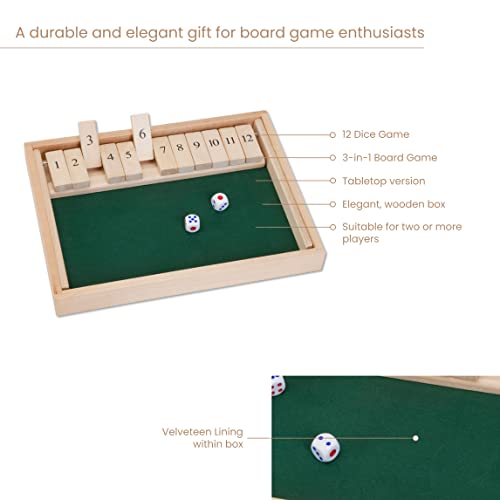 Shut The Box Juego de Mesa con Dados en Caja de Madera miniatura 5