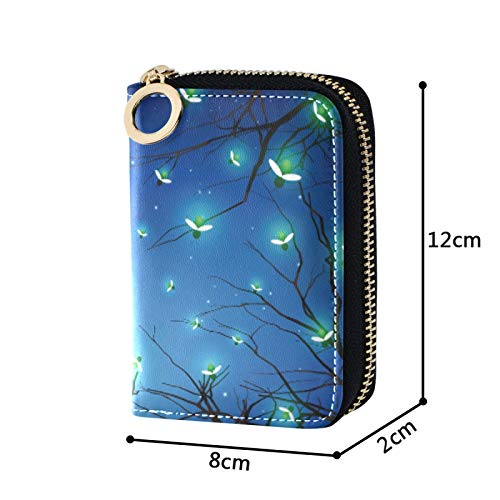 OTVEE Night Landscape Firefly RFID Credit Card Wallet, Microfiber Leather Zipper Card Case Holder for Women4
