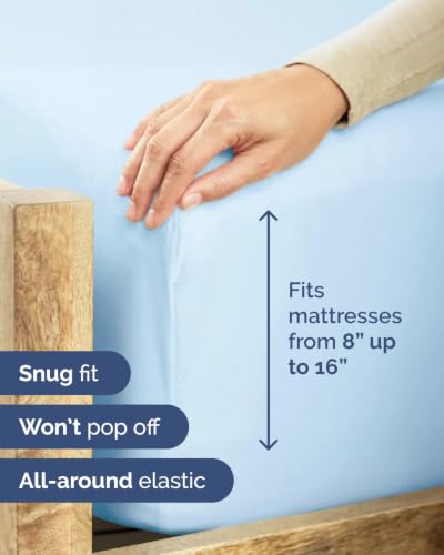 Image of Flex Top Split Head King 6 Piece Piece Sheet Set - Comfy Breathable & Cooling - Soft Hotel Luxury Bedding Set with 8-16 Inch Deep Pockets - 1 Flat & 1 Fitted Sheet & Pillowcases - Light Blue