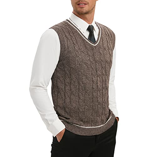 TURETRENDY Men's V Neck Sweater Vest Casual Cable Knit Slim Fit Sleeveless Pullover Sweater with Ribbing Edge4