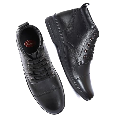 Image of Zoom Shoes A1161 Men's Genuine Leather High Ankle Boots | Stylish Lace-Up Design | Cushioned Insole for Comfort | Durable & Trendy for Everyday Wear