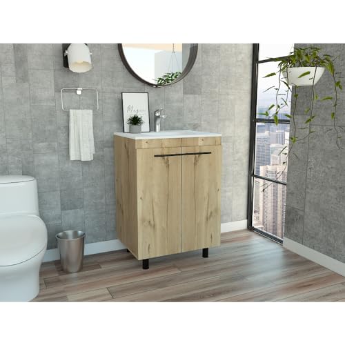 DancingSwan 24" Bathroom Storage Cabinet: Double Door Light Oak Floor