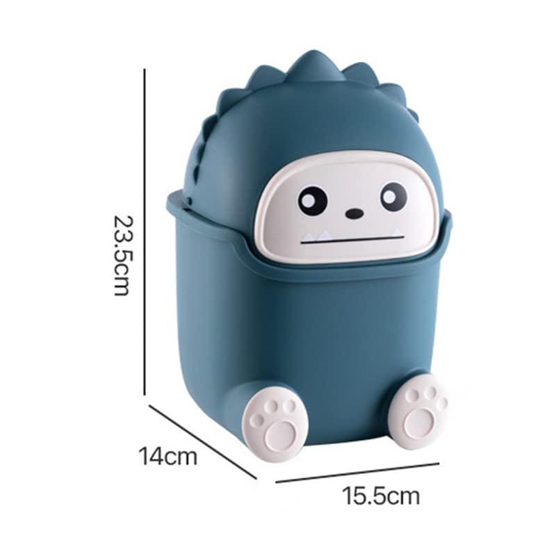 Image of Cute Desktop Trash Can Plastic Creative Mini Lovely Living Room Dining Table Wastebasket with Lid Small Plastic Storage Bin for Home Children Bedroom (Dark Blue Monster)